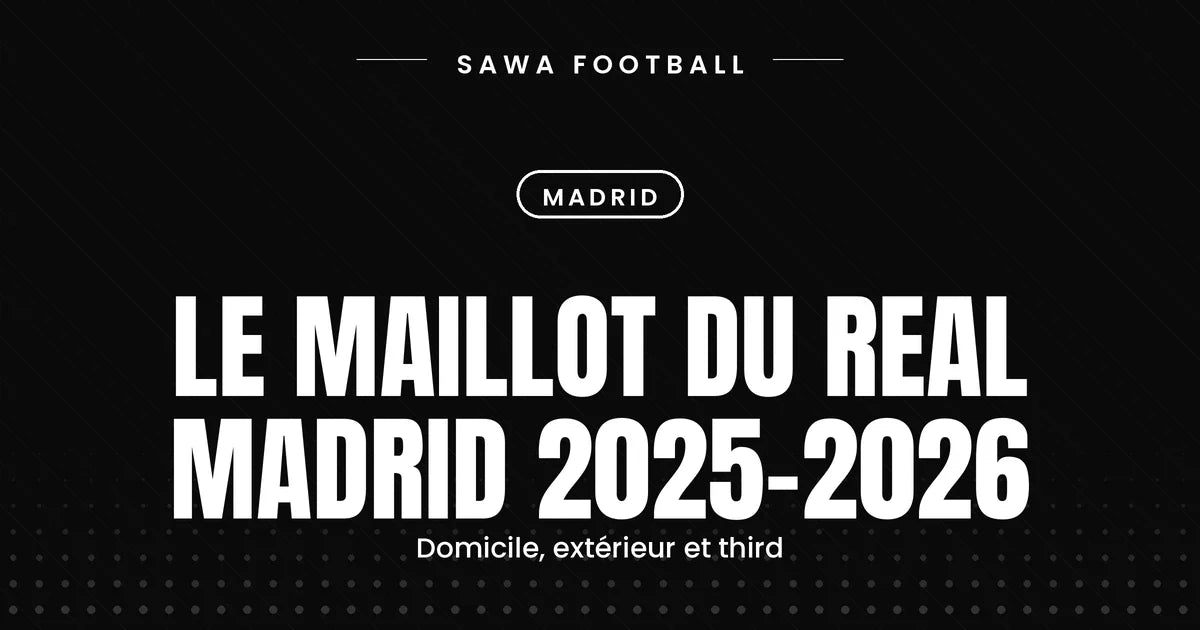 Maillot Real Madrid 2025-2026 blanc avec liseré jaune, hommage au Bernabéu